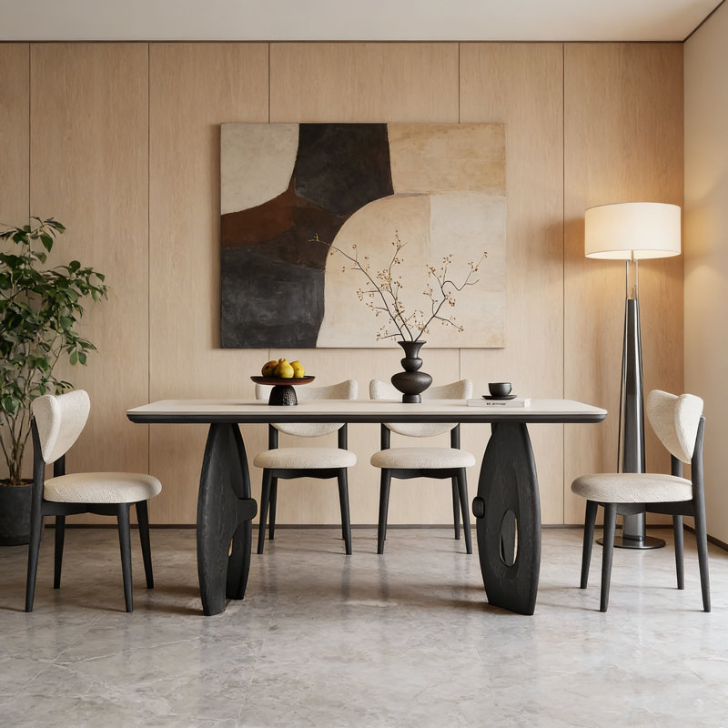 Table rectangulaire en pierre frittée French French, H 29,5 po x L 70,9 po x l 35,4 po, 7 pièces : table, 6 chaises