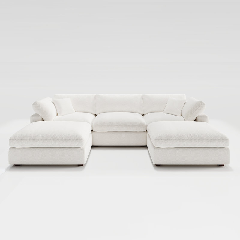 Canapé blanc modulaire en forme de U chenille, H 36,2 po x l 120,5 po x P 78 po, Chenille blanche