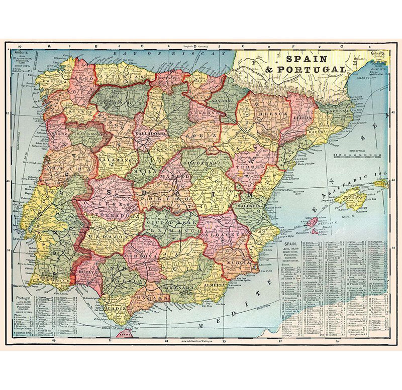 Art sur toile tendue Trent Austin Design® Cram Gallery, péninsule ibérique, Espagne, Portugal - Cram, 1898