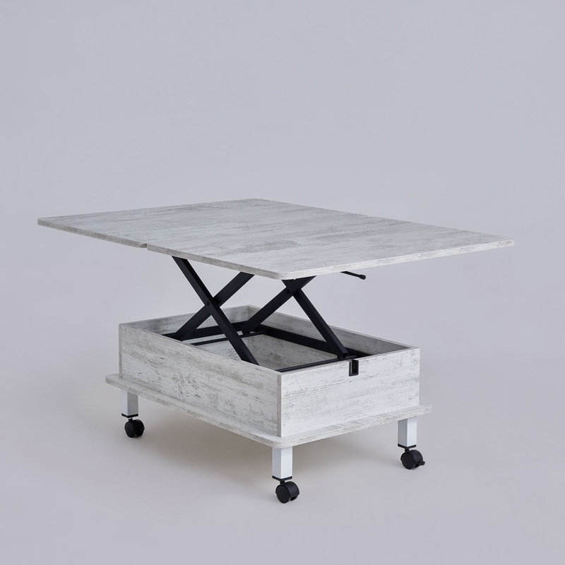 Table basse à roulettes avec rangement Lift-Top, Blanc antique