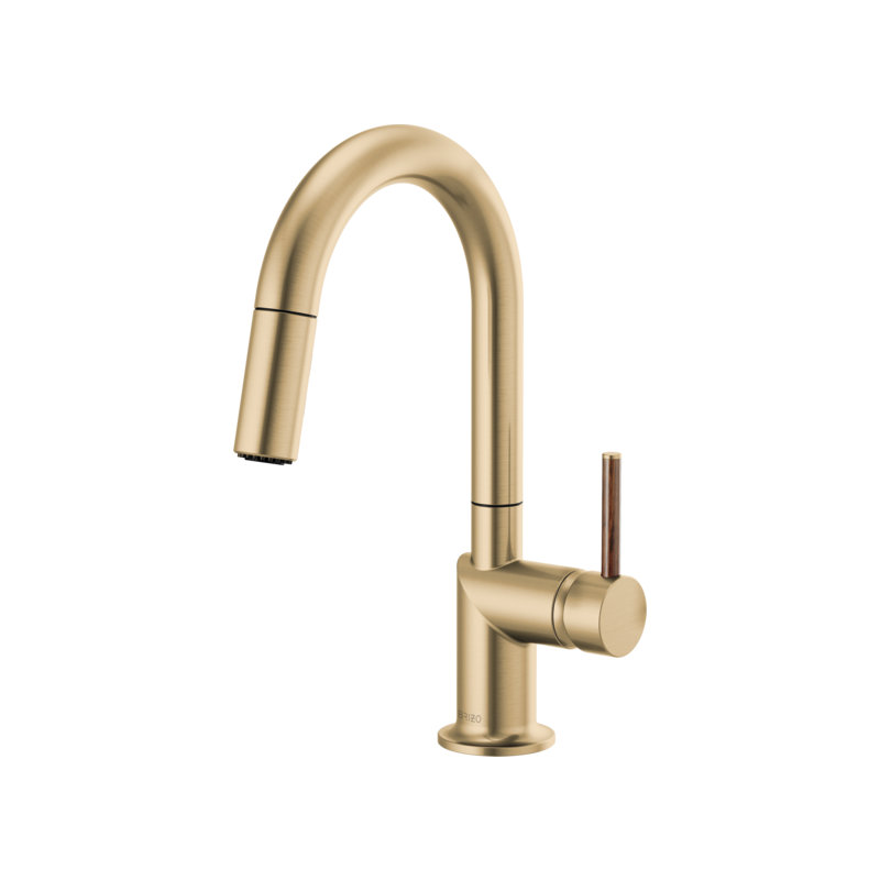 Odin® Pull-Down Prep Faucet with Arc Spout, Luxe Gold, Wood Lever