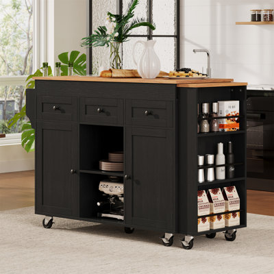 Îlot de cuisine 85,5 po avec table de salle à manger extensible (sans tabourets)