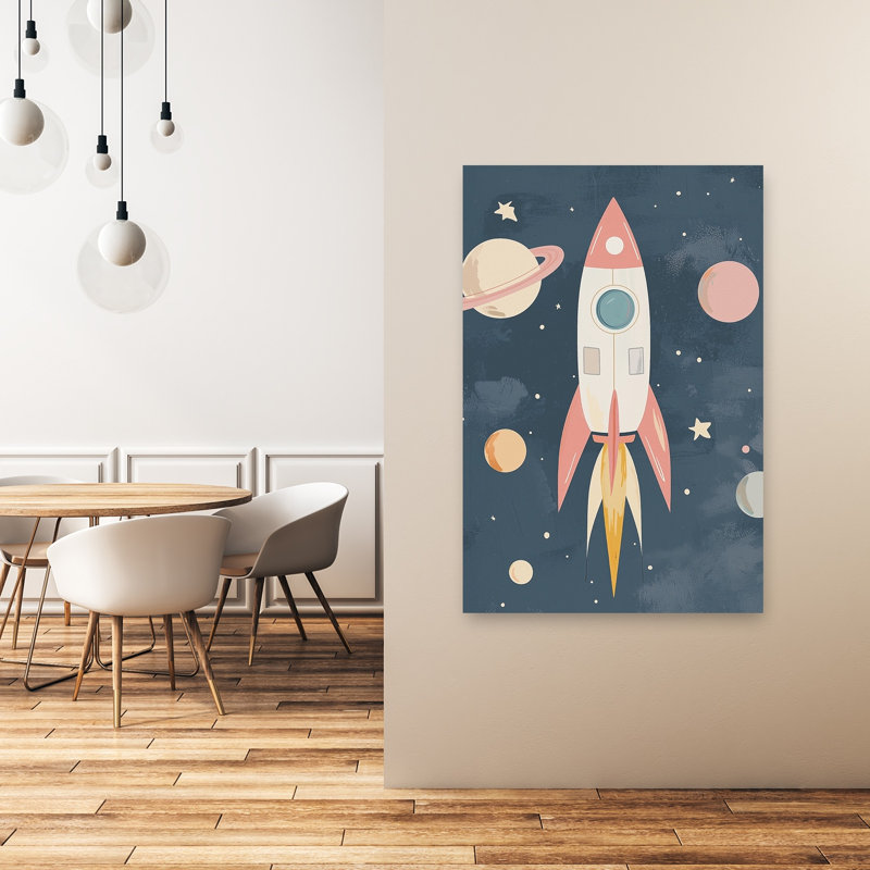 Dreamy Space Rocket Colorful Dreamy Abstract Landscape Nature Wall Art Print 1 Piece Wrapped Canvas Wall Art