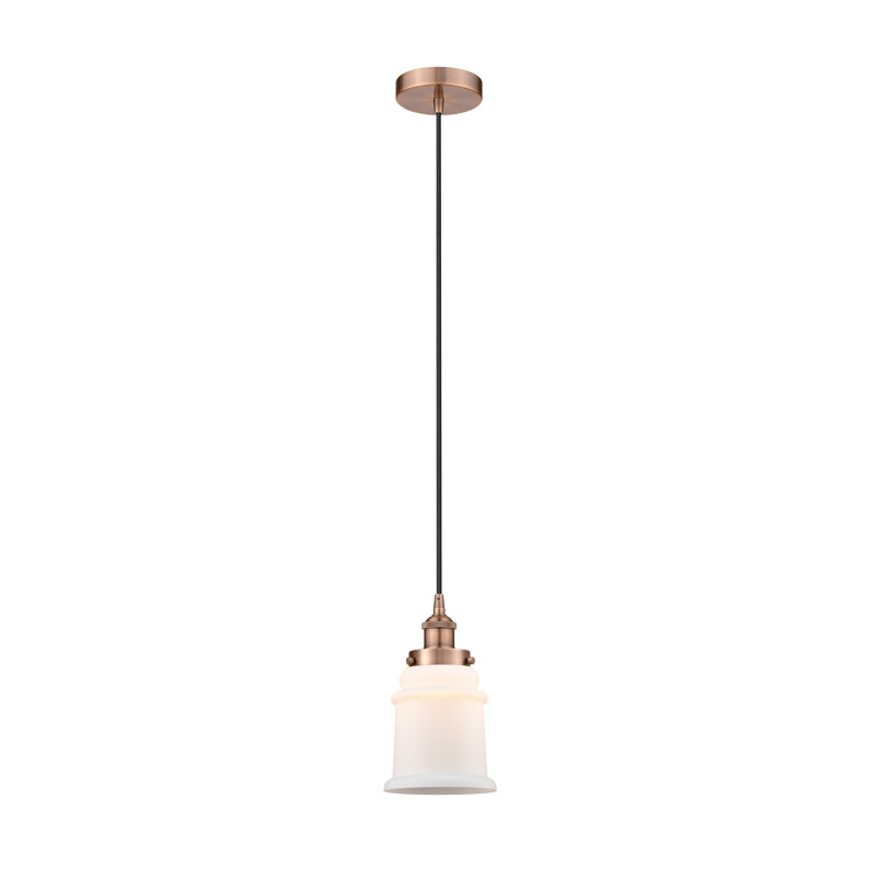 Luminaire suspendu en forme de cloche à 1 lumière Amiriya, H 11 po x l 6 po x P 6 po, Blanc mat, Cuivre antique