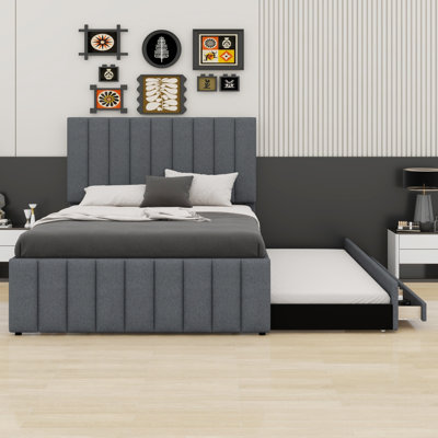 Lit plateforme tapissier Comfort, lit gigogne avec rangement à 3 tiroirs