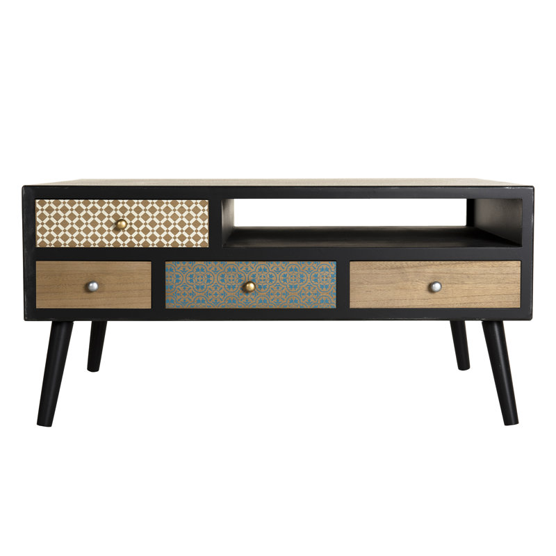 Goodlett Solid Wood Four Leg Coffee Table with Storage