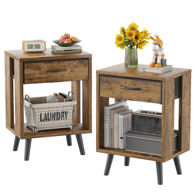 Table de chevet rustique brune - Conception unique avec amplement de rangement pour la chambre à coucher et le salon