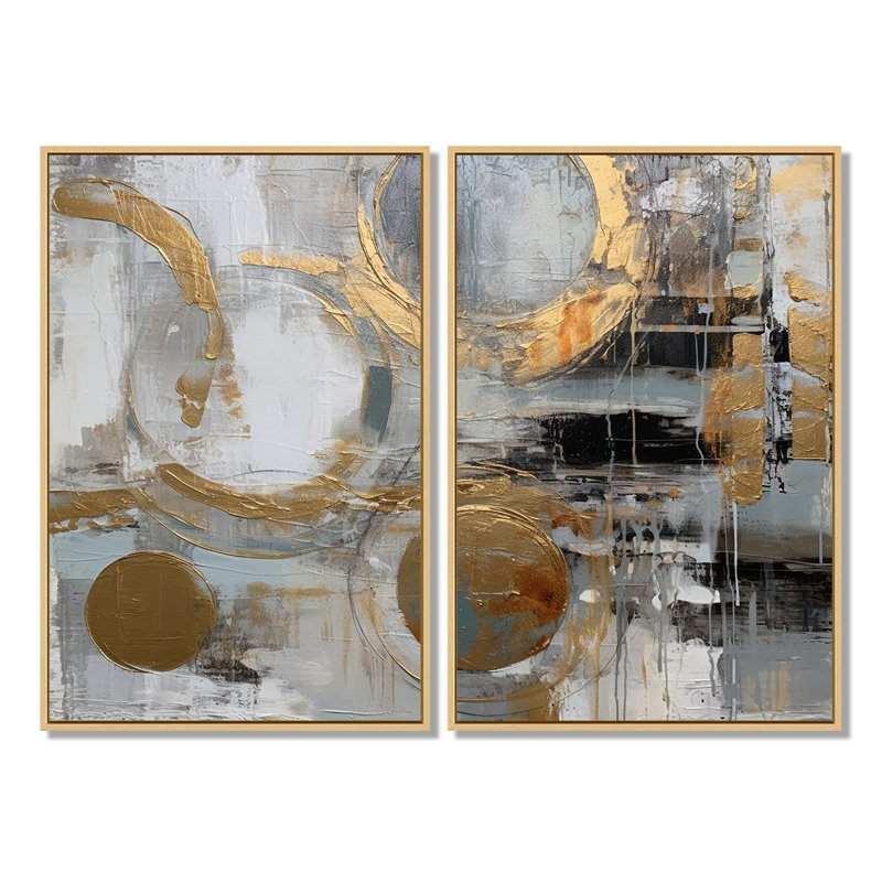 Simplicité radicale dorée et grise II - impressions sur toile dorées, H 36 po x l 48 po, Impression encadrée flottante