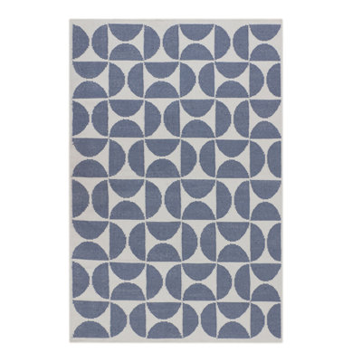 Geometric Area Rug in Deep Ocean Blue