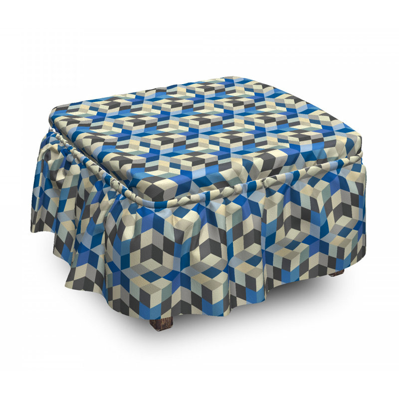 Ensemble de housse pour repose-pieds à coussins carrés 2 pièces abstract 3d cube