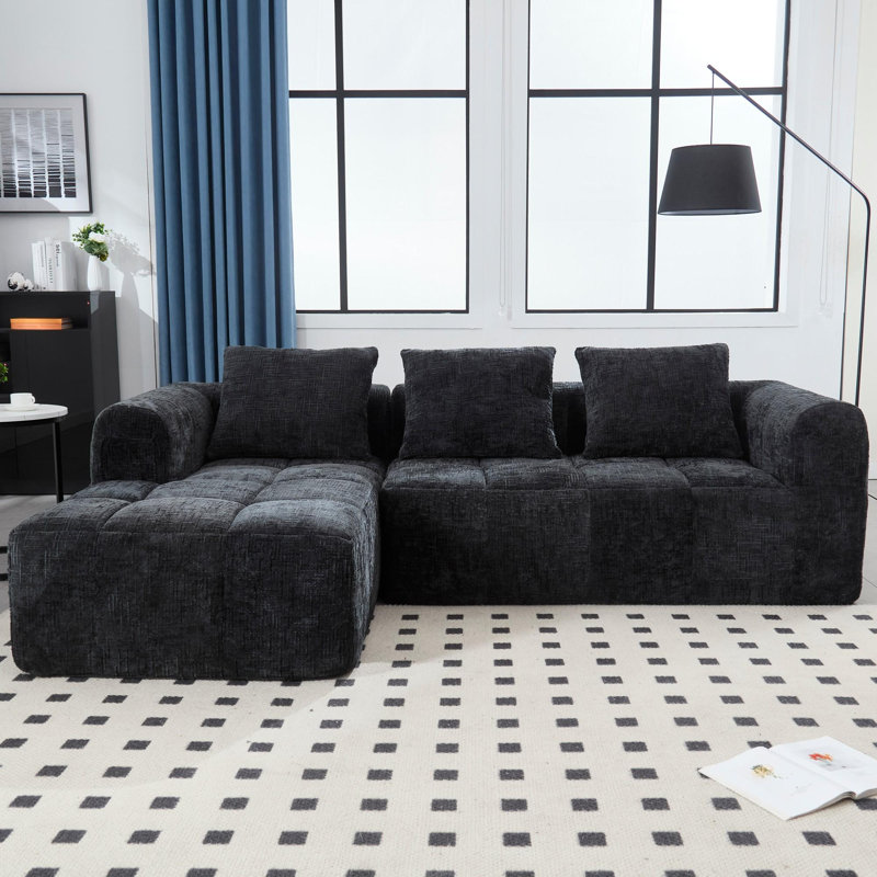 Luxueux canapé rembourré au look élégant, Chenille noir