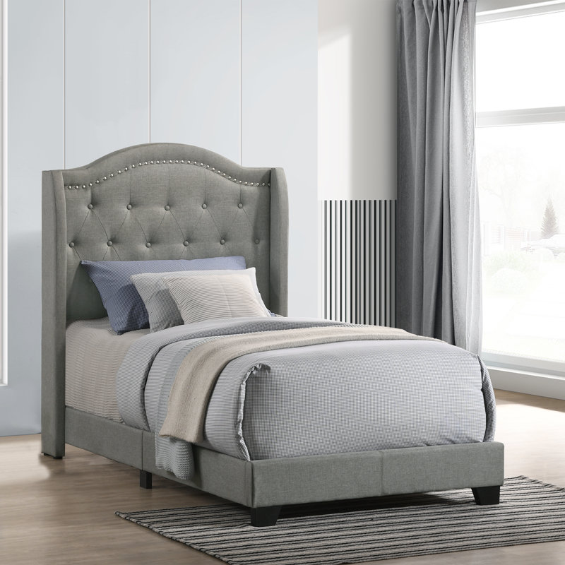Upholstered Wingback Bed, Twin