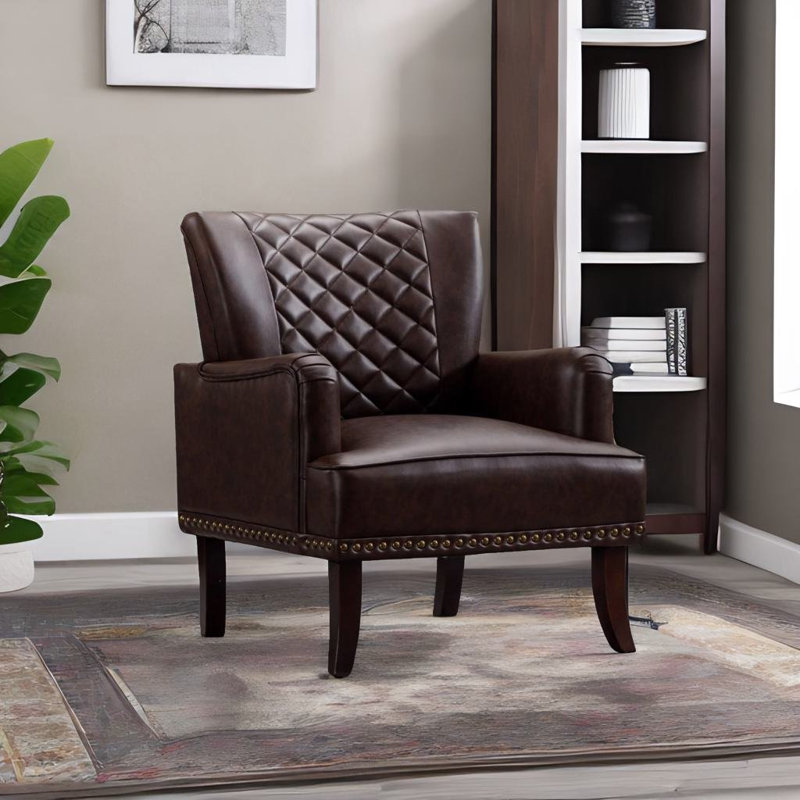 Fauteuil de 28,7 po de large Kailany, Similicuir brun