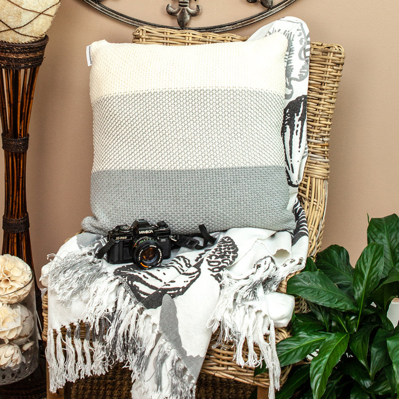 Tan and Gray Cotton Square Throw Pillow Set