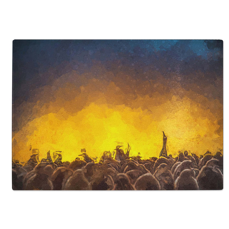 Glass King Penguins & Orange Sunset in Abstract Chopping Board, 39 cm W x 28.5 cm L
