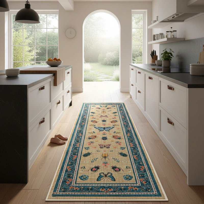 Tapis de couloir Butterfly, Bleu