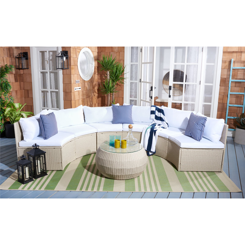 Cabble Wicker 6 - Person Patio Conversation Set with Cushions, Beige