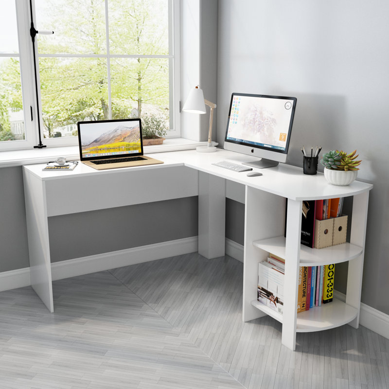 Amelius L-Shaped Writing Desk, White