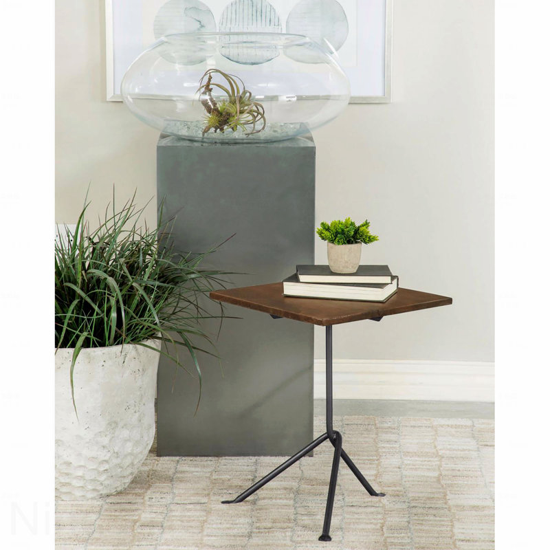 Table d'appoint brun foncé avec pieds en trépied bronze industriel
