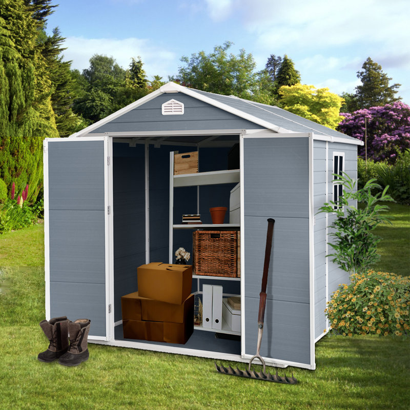6 Ft X 8 Ft Resin Outdoor Storage, Plastic Garden Sheds With Floor And Lockable Door For Backyard, Lawn, Grey, Gray