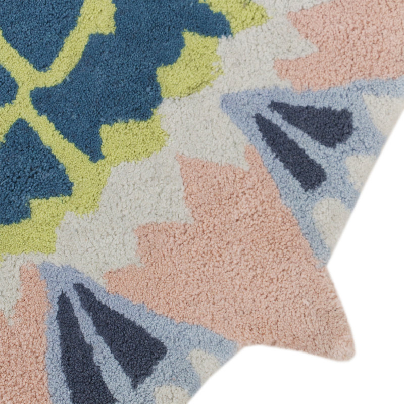 Floral Area Rug in Pink/Blue/Lime, Round 5'