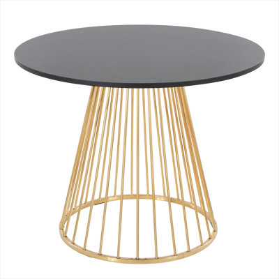 4-Person Round Dining Table with Glam Contemporary Style, Matte Black Manufactured Wood Top and Gold Metal Base