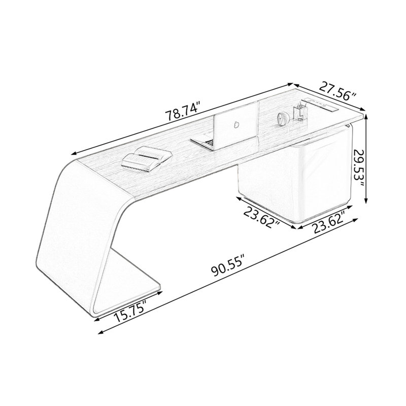 Brown Rectangular Manufactured with 3 drawers desk,  Left Hand Return, 29.53" H x 78.74" W x 27.56" D