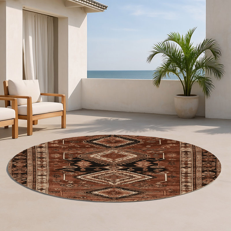Turkish Brown Indoor and Outdoor Area Rug, Round 5'