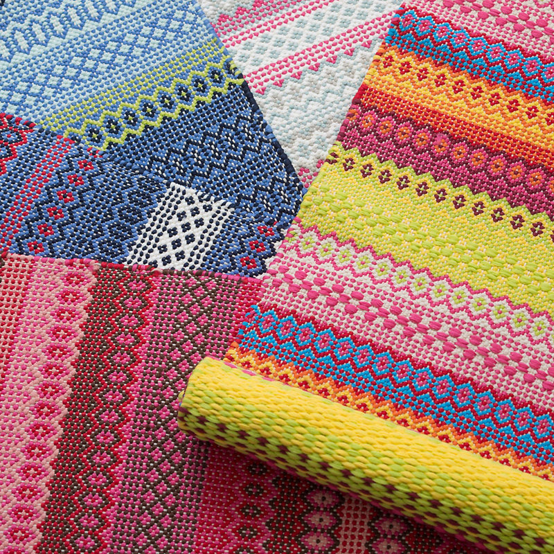 Fiesta Stripe French Blue/Green Handwoven Indoor/Outdoor Rug, Rectangle 3' x 5'