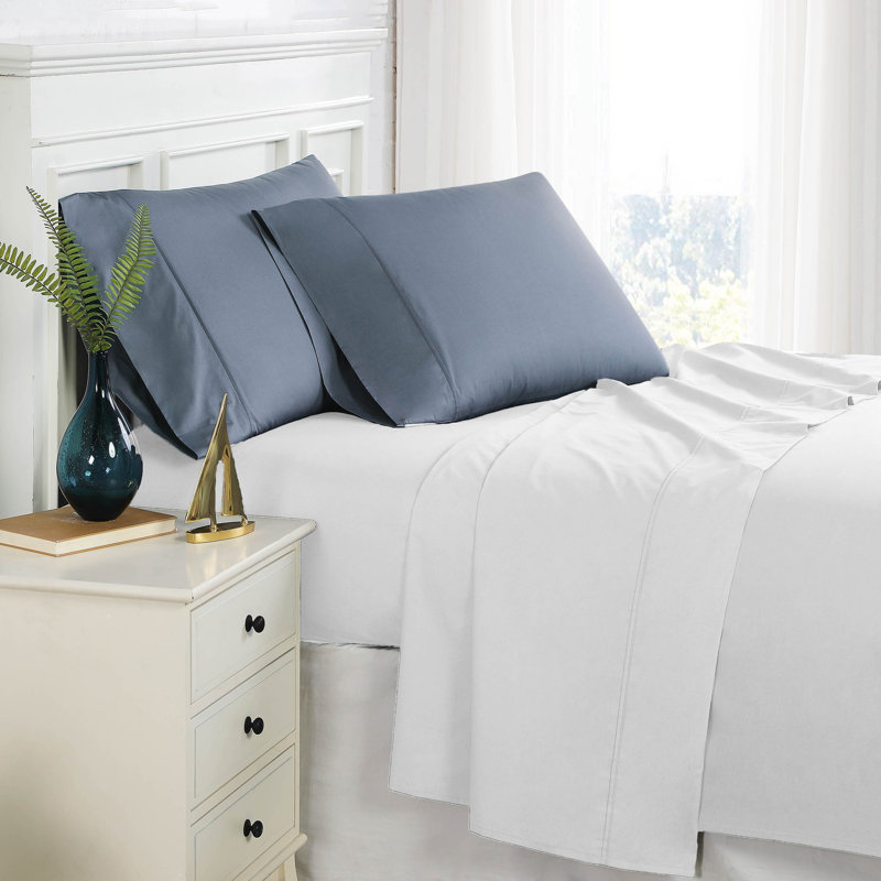 Lockport 300 Thread Count 100% Long Staple Cotton Sateen Two Pillowcases, Queen, Steel Blue