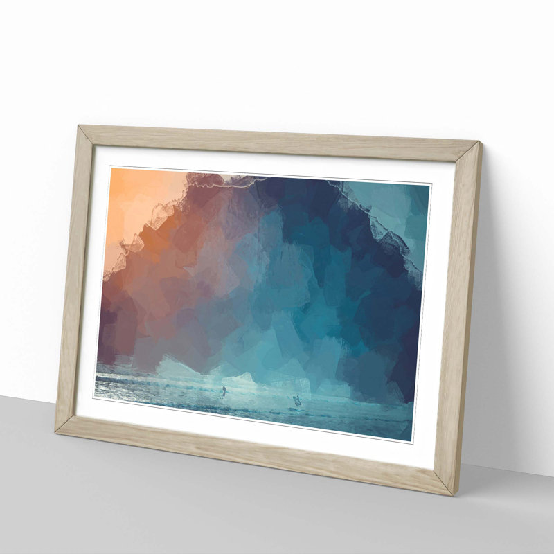 Surfing by Morro Rock in Abstract - Framed Print, 36cm H x 48cm W x 2cm D, Oak Framed