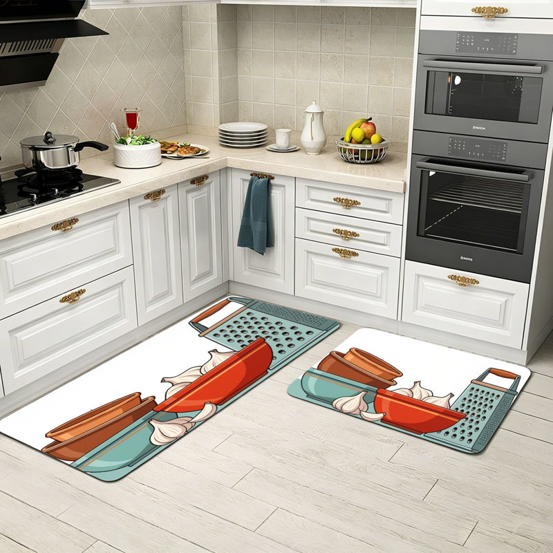 Garlic Mixing Bowl Grater Kitchen Utensil Casual Home Decor Kitchen Floor Mats 2-Piece Set