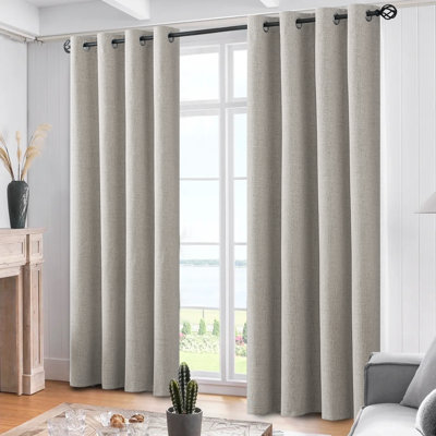 Rideaux 100% lin occultant, rideaux obscurcissant avec œillets pour chambre à coucher avec doublure blanche