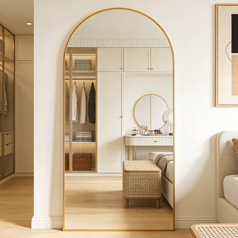  Arched Full-Length Floor Mirror with Aluminum Alloy Frame, Shatter-Resistant Glass, Freestanding or Wall Mounted, 79" x 39"