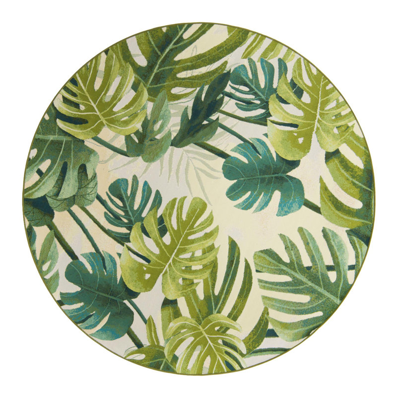 Tapis intérieur / extérieur floral Cindina, Rond 7 pi 10 po