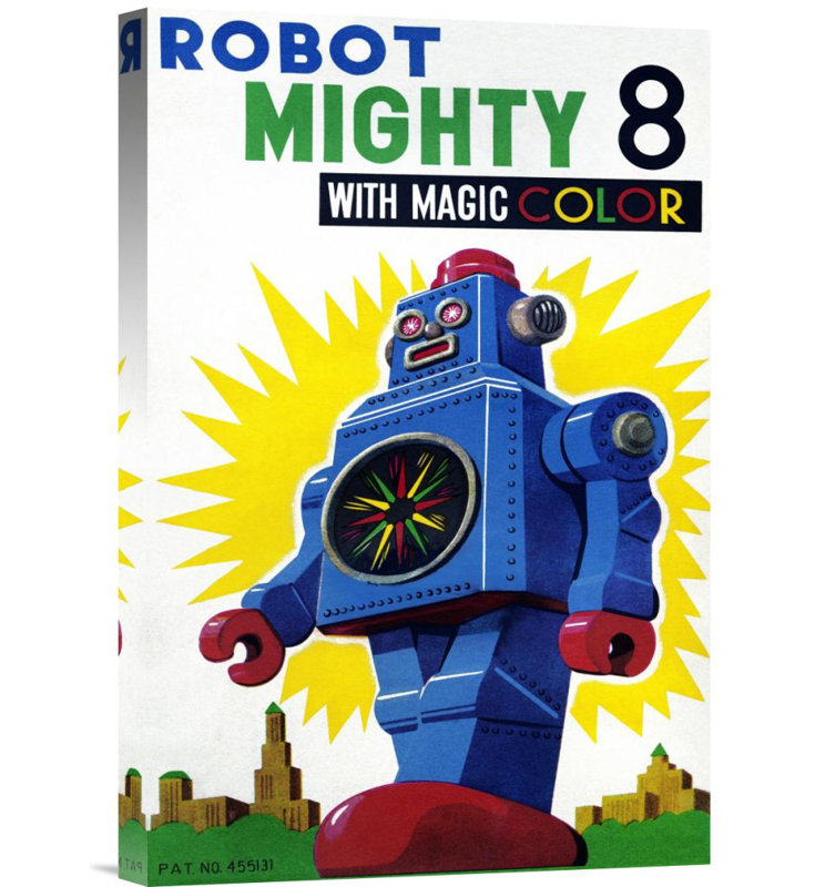 « robot mighty 8 avec magic color » par retrobot, affiche rétro sur toile tendue