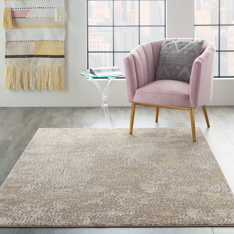 Uptown Abstract Area Rug in Beige, Rectangle 4' x 6'