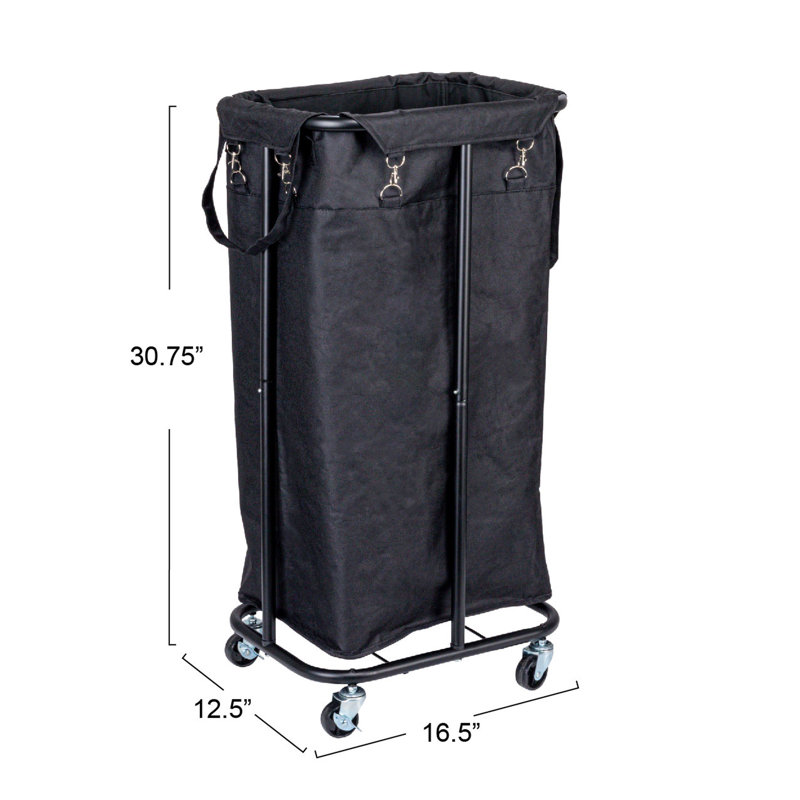 Black Canvas Rolling Laundry Sorter with Wheels