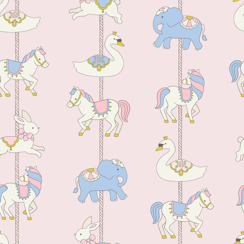 Papier peint pastel carrousel animaux | Murale de chambre de bébé fantaisiste