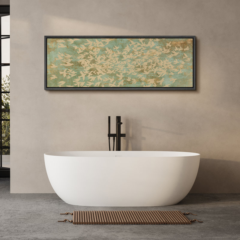 «Abstract Green Flying Birds Illustration Rustic Extra Large», reproduction d'art sur toile encadrée, H 20 po x l 60 po