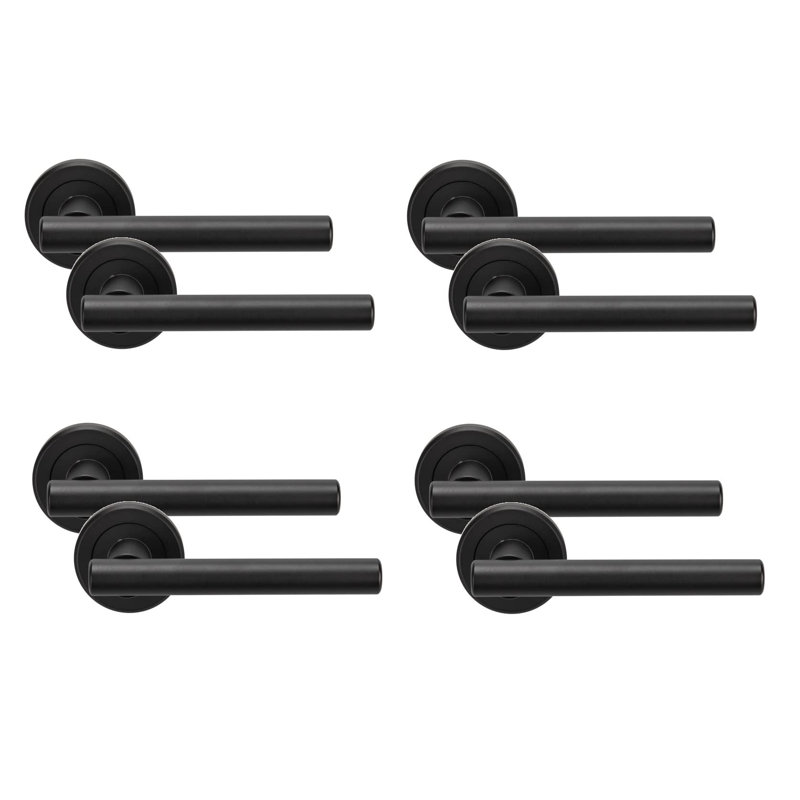 4 Pairs Straight T-Bar Door Handles with Spindle and Fixings