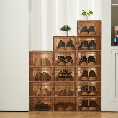 Clear Plastic Folding Shoe Storage Boxes, 12-Pack, Closet Organizer for Shoes and Small Items