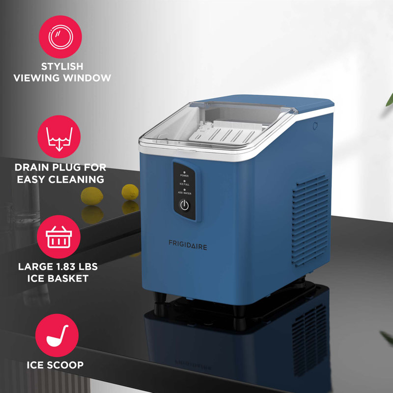 Frigidaire 26 Lbs. Countertop Ice Maker, Bullet Ice Maker with Transparent Window, Azure, Azure