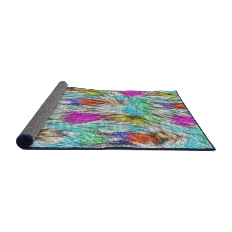Tapis abstrait turquoise / rose, Rond 7 pi