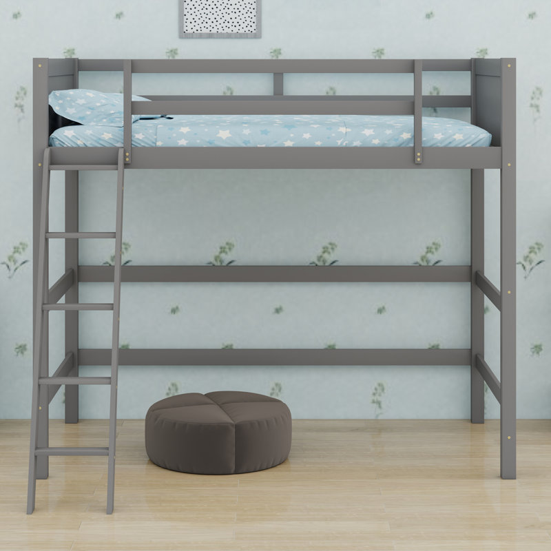 Wood Loft Bed With Ladder, Gray