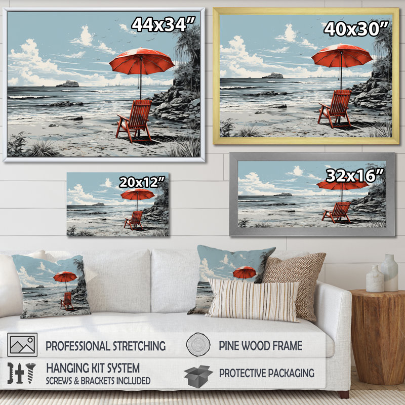 Parasol de plage Splash IV - Nautique et plage, art mural, salon, H 34 po x l 44 po x P 1,5 po, Toile tendue