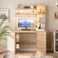 Computer Desk with Power Outlet and Tri-Color Light, Home Desk with Shelves and Drawer-1030944703