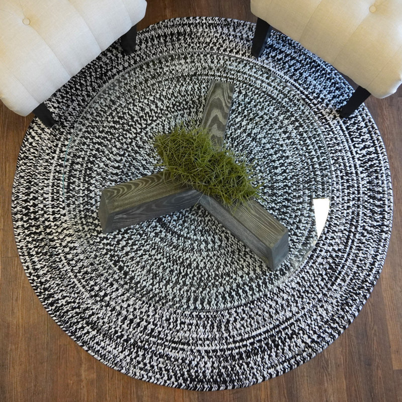 Tapis rond intérieur / extérieur en tweed noir et blanc Ardengo, Rond 5 pi
