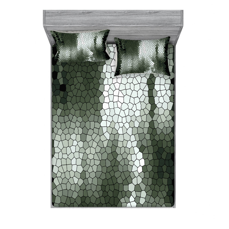 Microfiber Geometric Sheet Set, Queen Sheet Set with Fitted Sheet