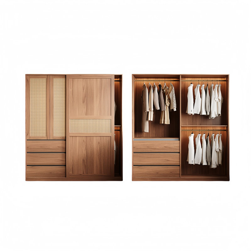 Simple And Elegant Wicker Sliding Wardrobe, 78.74" H x 55.12" W x 23.62" D